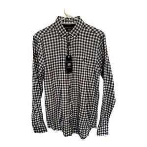 NWT Long Sleeve Cotton Flannel Plaid Woven Sport Shirt in Black